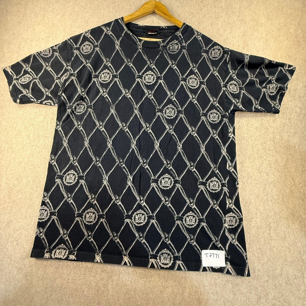 Volcom Mens XL T-Shirt Black All Over Print Bone Lattice Crest Logo Skate Tee